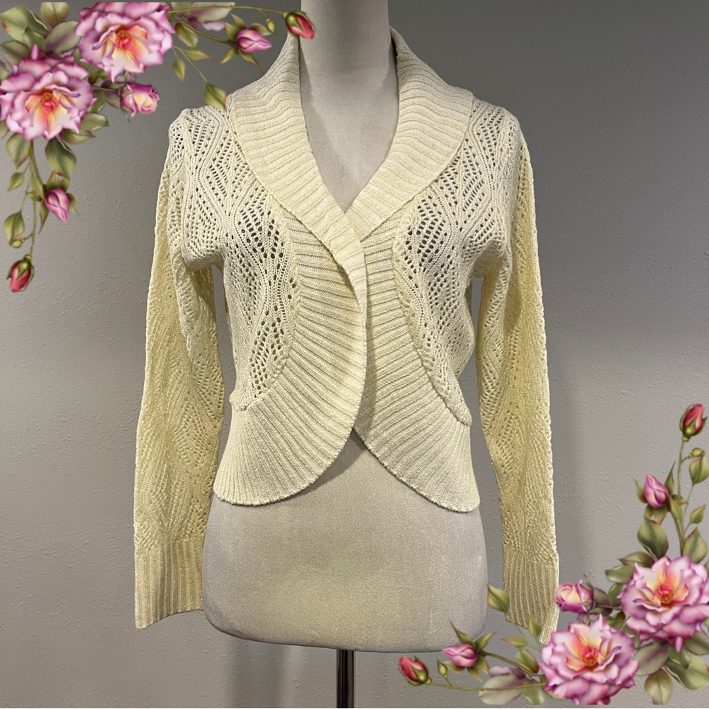Cream Open-Front‎ Knit crop Sweater size small